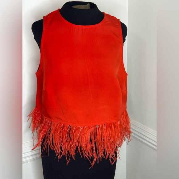 Brunch Life!  Vibrant Red Feathered Women's Blouse - Picture 2 of 4